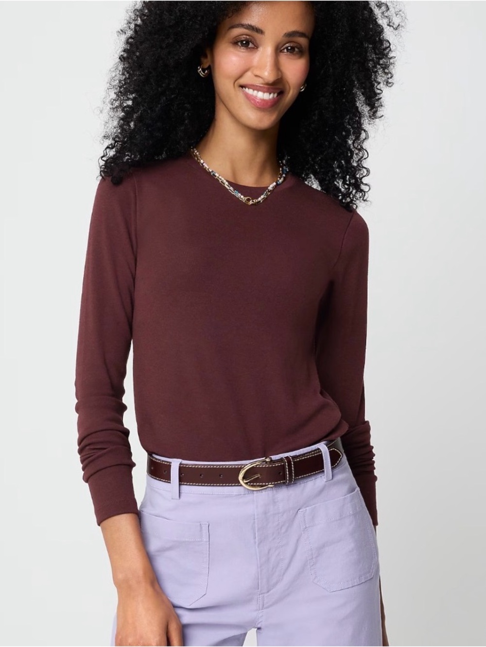 J.CREW WASHED T-SHIRT WOMEN LONG SLEEVE CREWNECK SOLID COLOR PURPLE SIZE LARGE *